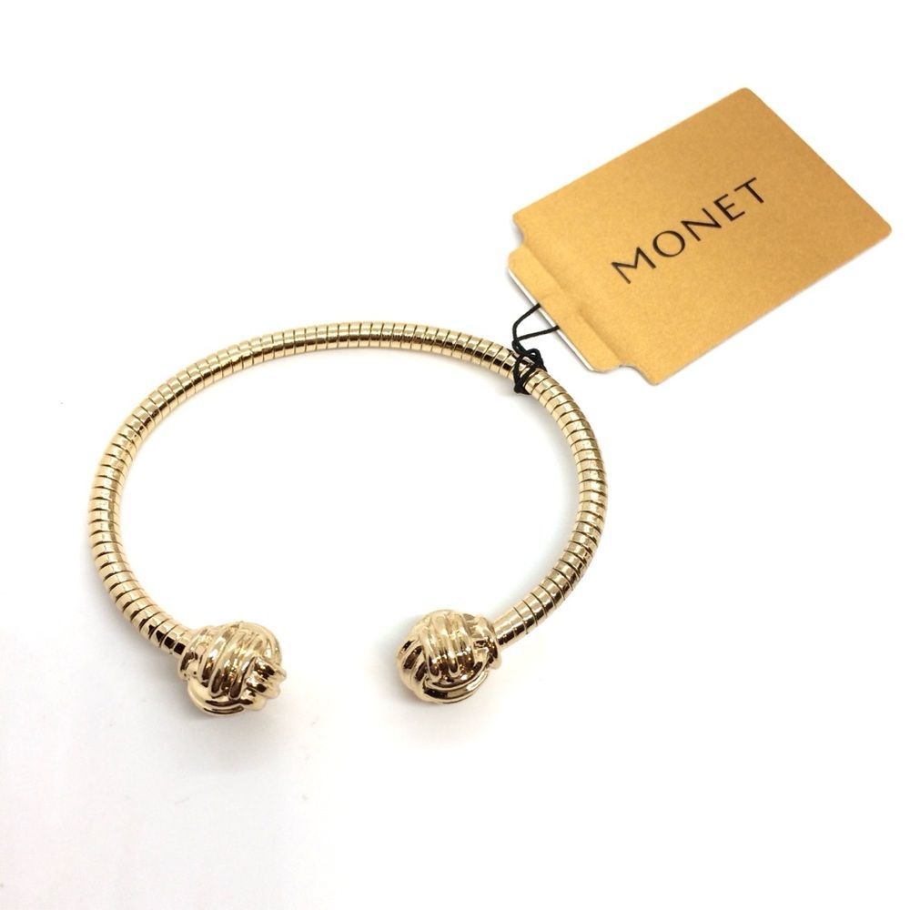 Monet Cuff Bracelet Gold Tone Torque Texturted Bangle Knot Cuff  New with Tags